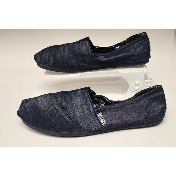 BOBS BY SKECKERS WOMEN'S CLASSIC SLIP-ON DENIM BLUE CASUAL FLAT SHOES SIZE 9.5 - Picture 3 of 11